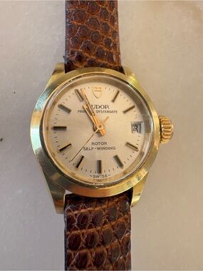 Tudor Gold and Brown Vintage-Style Self-Winding Wristwatch